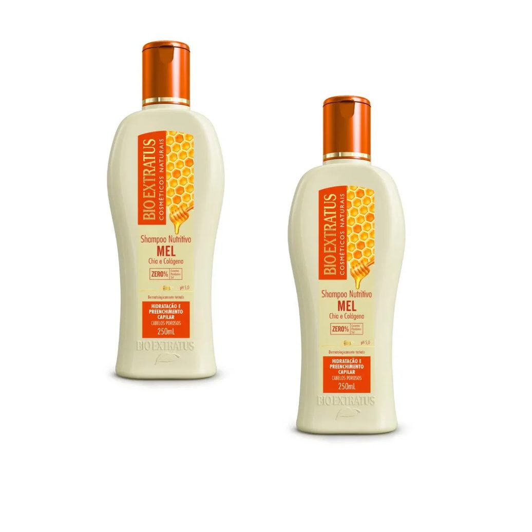 Kit com 2 Shampoo Mel Cabelos Porosos 250ml – Bio Extratus