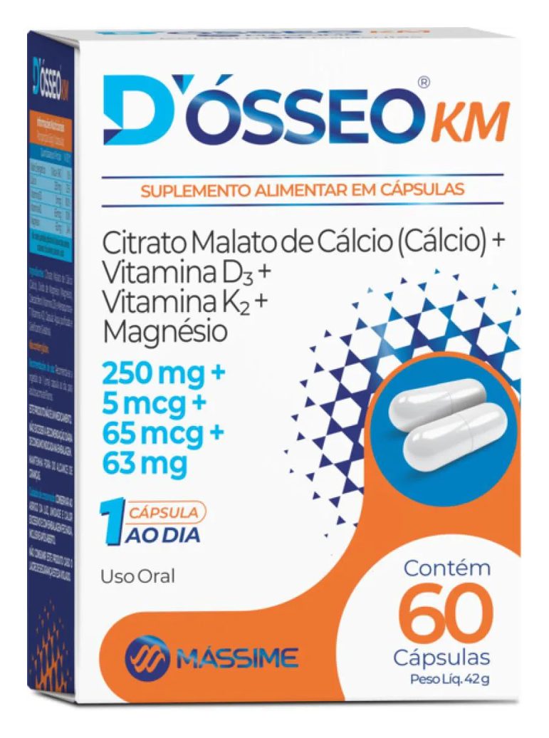 D´ósseo Km 60caps - Cálcio, Magnésio, D3 e K2