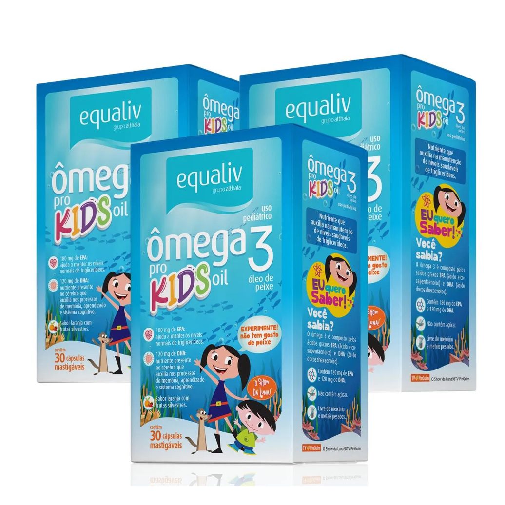 Kit 3 Ômega 3 Pro Kids Concentrado Infantil Epa Dha Equaliv Laranja com Frutas Silvestres
