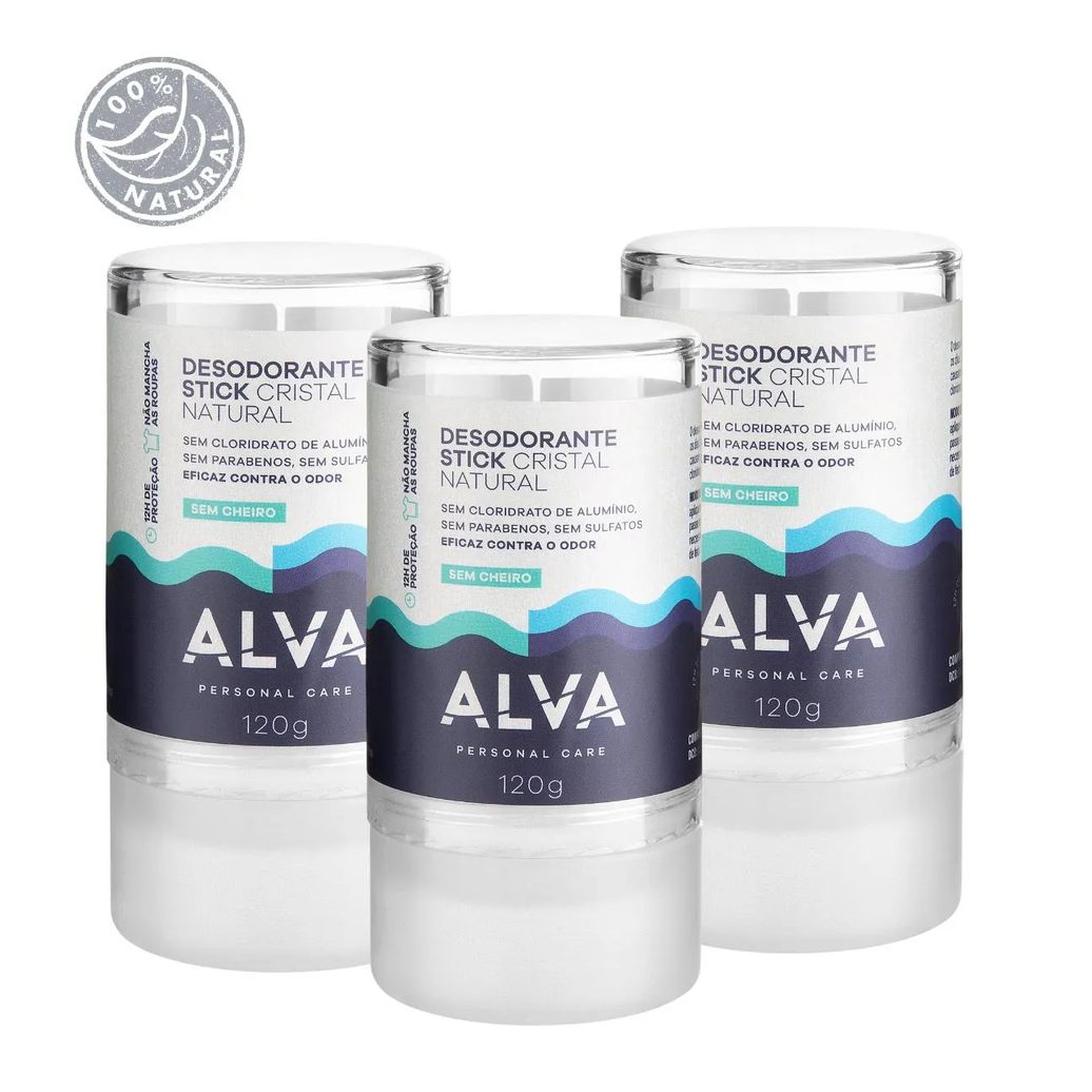 Desodorante Alva Stick 120g Kristall Sensitive (3 Unid)