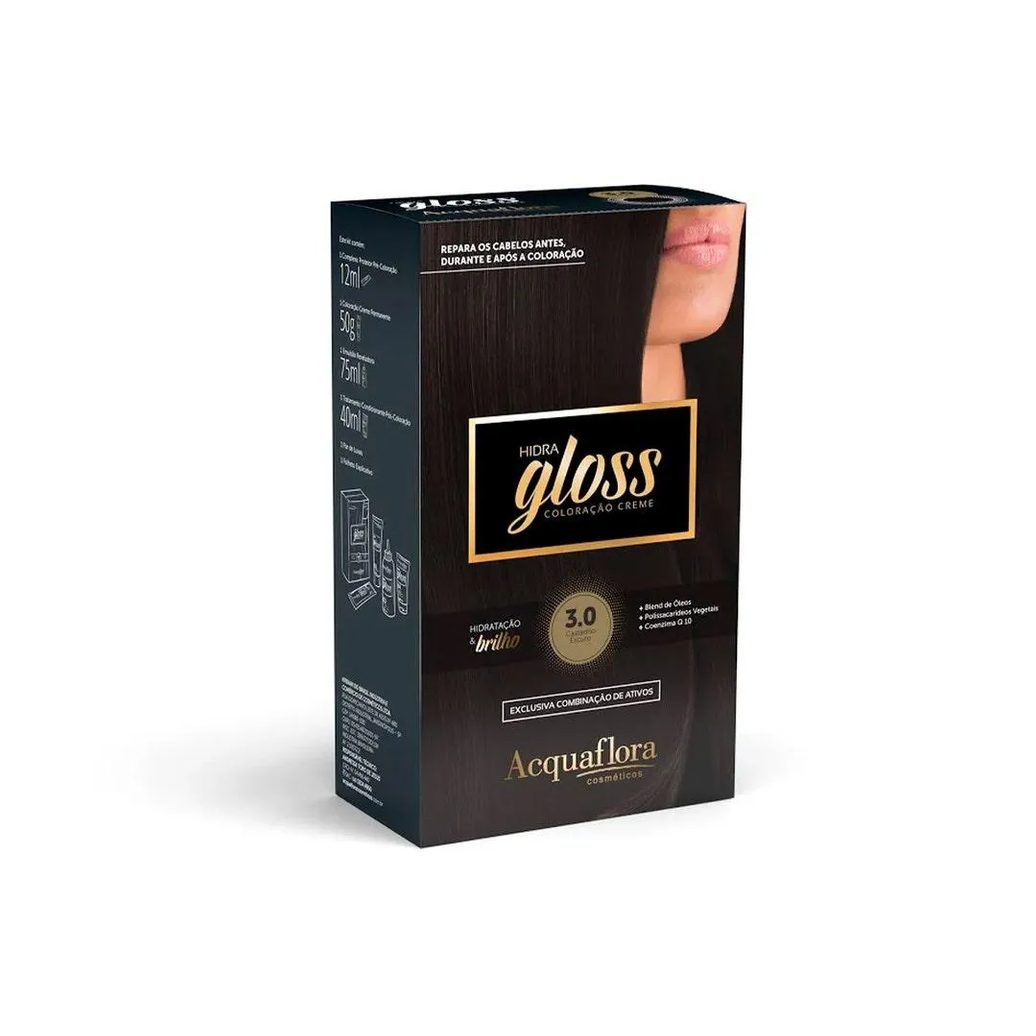 Tintura Acquaflora Kit Hidra Gloss 30 Castanho Escuro