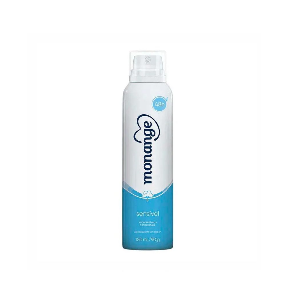 Desodorante Antitranspirante Aerosol Monange Sensivél 48h sem Perfume Hipoalergênico 150ml