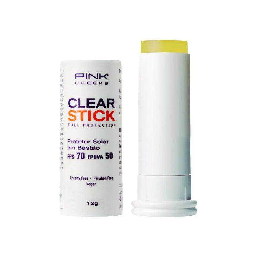 Protetor Solar Facial Bastão Clear Stick Transparente Fps70 Fpuva50 12G - Pink Cheeks