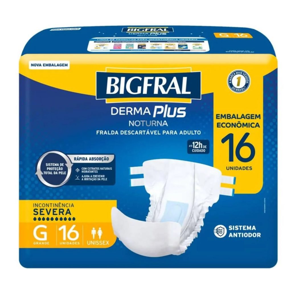 Fralda Geriátrica Unissex Derma Plus Noturna Bigfral G Absorção Intensa 16 unidades
