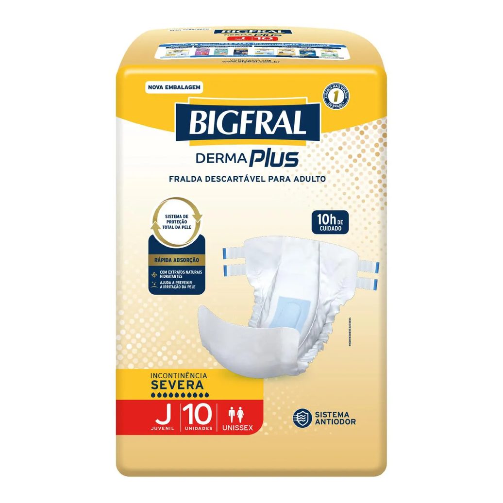 Fralda Geriátrica Unissex Bigfral Derma Plus Juvenil Absorção Intensa 10 unidades