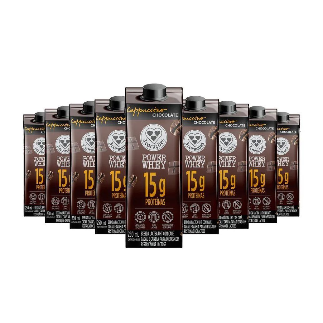 Bebida Proteica Power Whey Cappuccino Chocolate Cream 3 Corações (cx 12un de 250ml) Unica