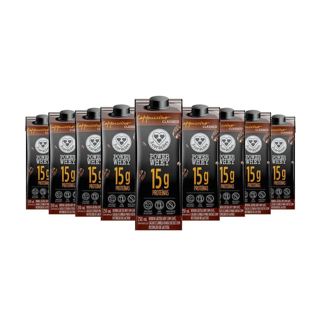 Bebida Proteica Power Whey Cappuccino Clássico 3 Corações (cx 12un de 250ml) Unica