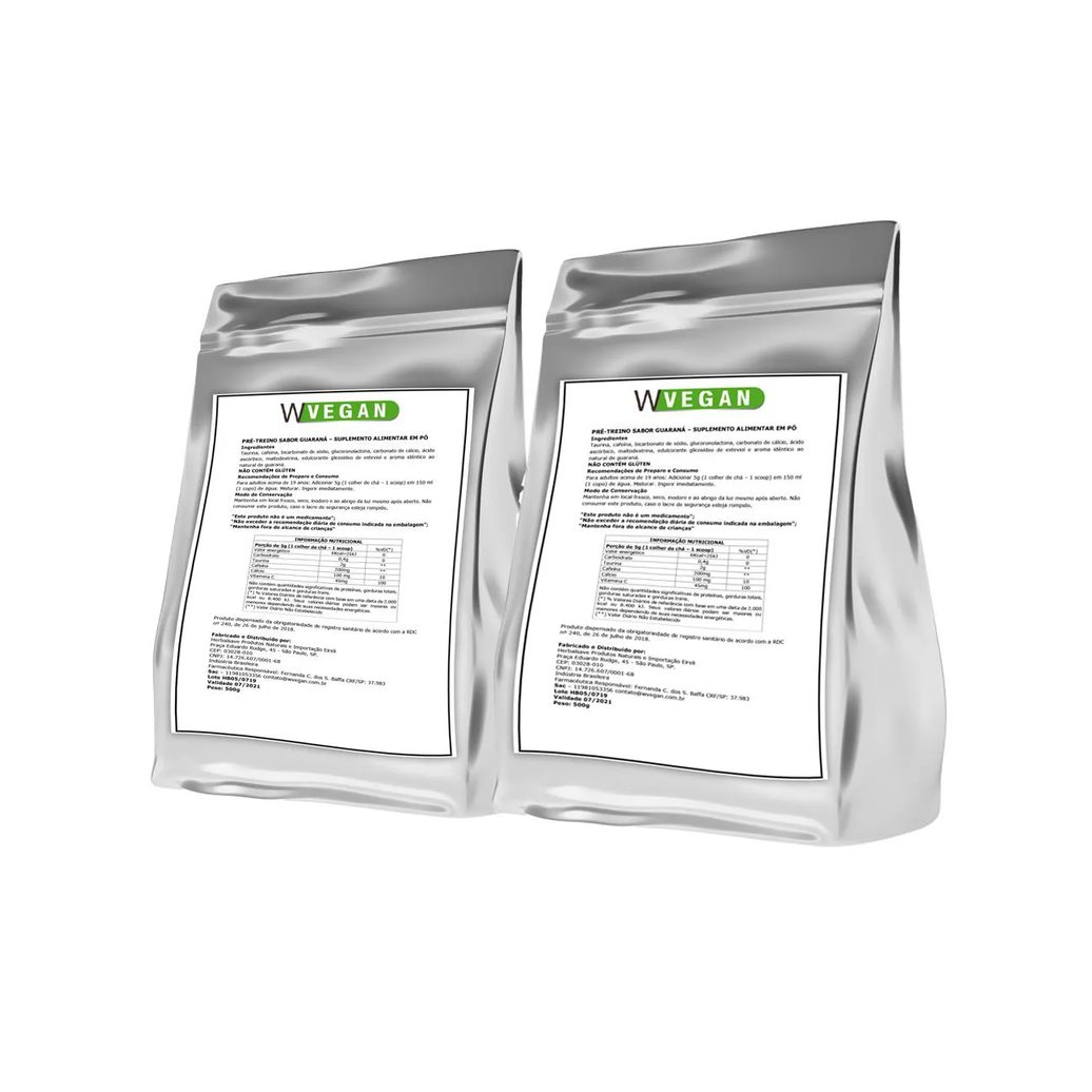 Pre Treino Vegan com Cafeina Sabor Guarana Wvegan 1kg Vegano