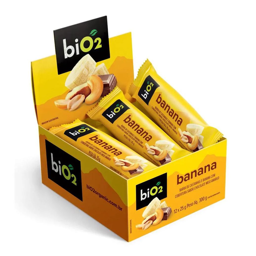 Barra de Castanhas e Frutas Banana com Chocolate Bio2 Nuts (cx 12un de 25g)