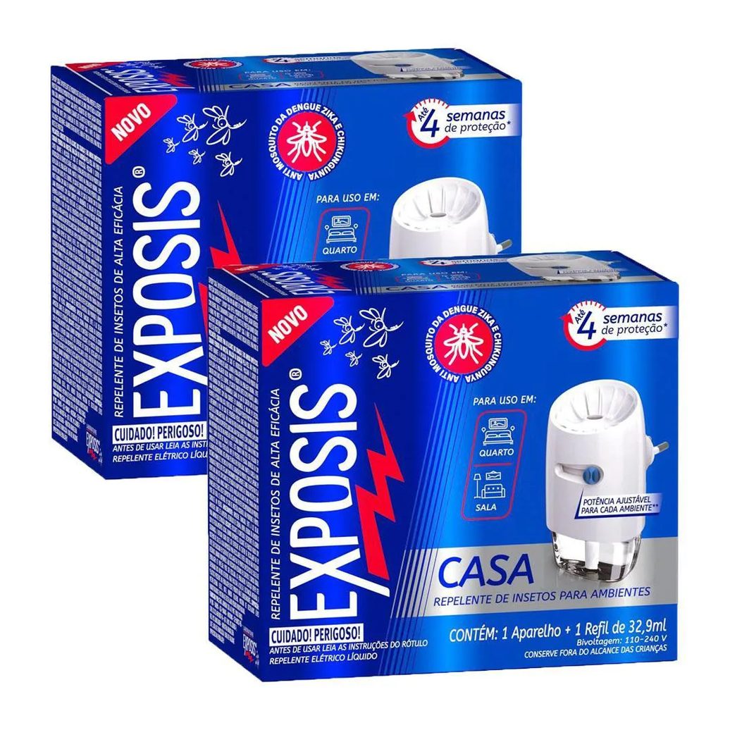 Kit 2 Aparelhos Elétrico + Refil Repelente Líquido Exposis Casa 32,9ml