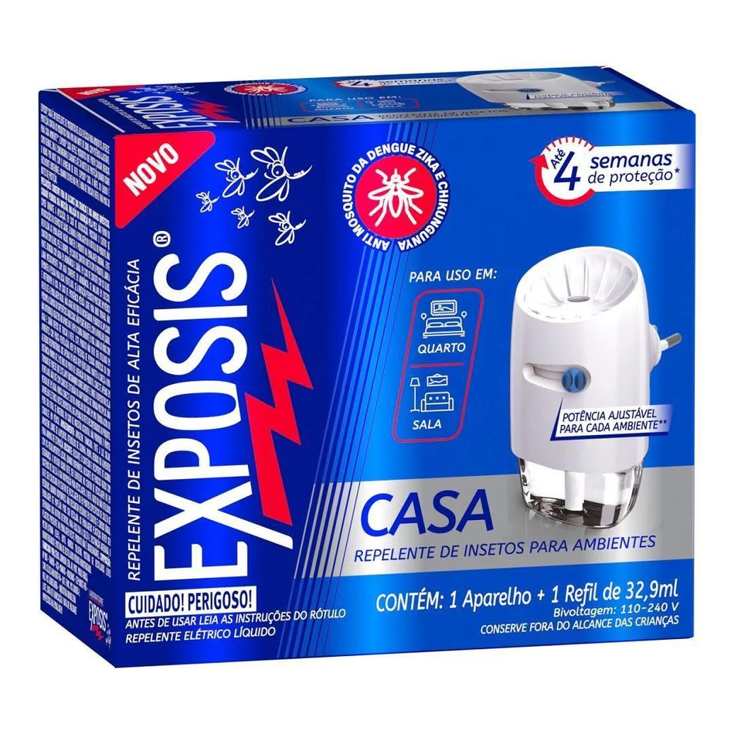 Kit 2 Aparelhos Elétrico + Refil Repelente Líquido Exposis Casa 32,9ml