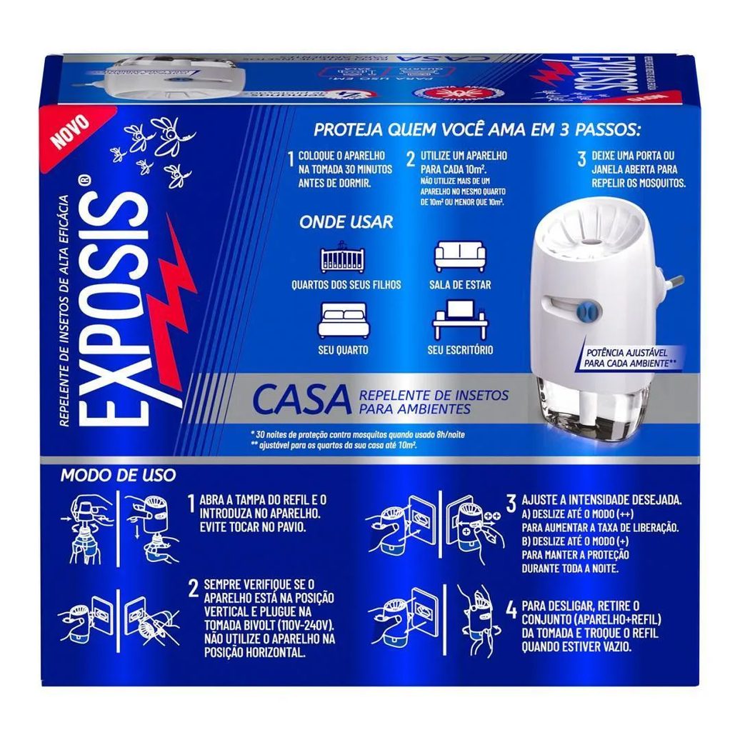 Kit 2 Aparelhos Elétrico + Refil Repelente Líquido Exposis Casa 32,9ml