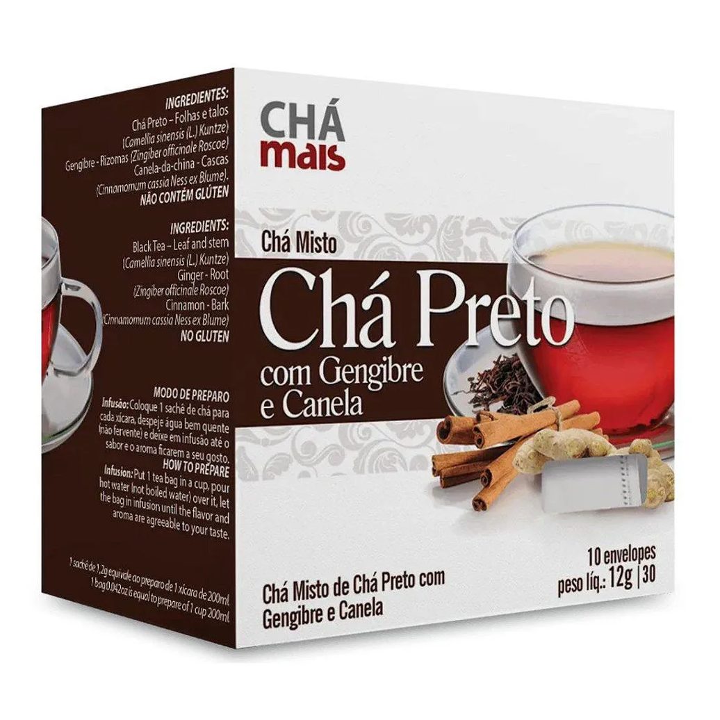 Clinicmais Chá Preto com Gengibre e Canela 10 Sachês 12g - Chá Mais