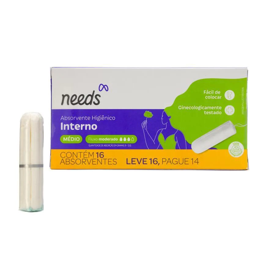 Absorvente Interno Needs Médio Fluxo Moderado 16 Unidades
