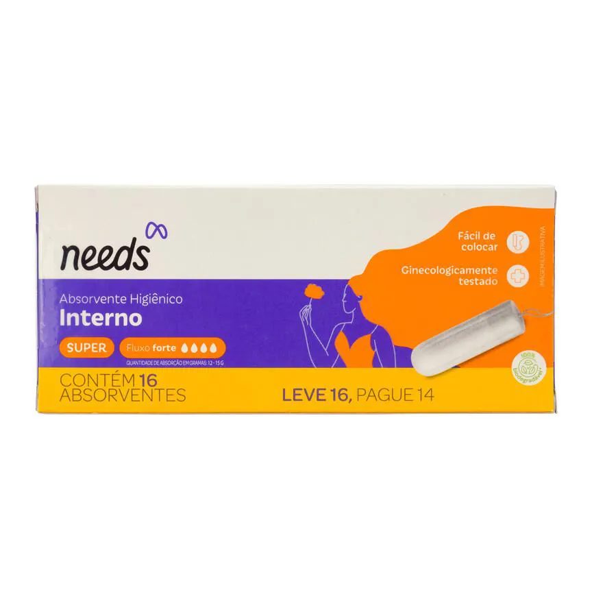 Absorvente Interno Needs Super Fluxo Forte 16 Unidades