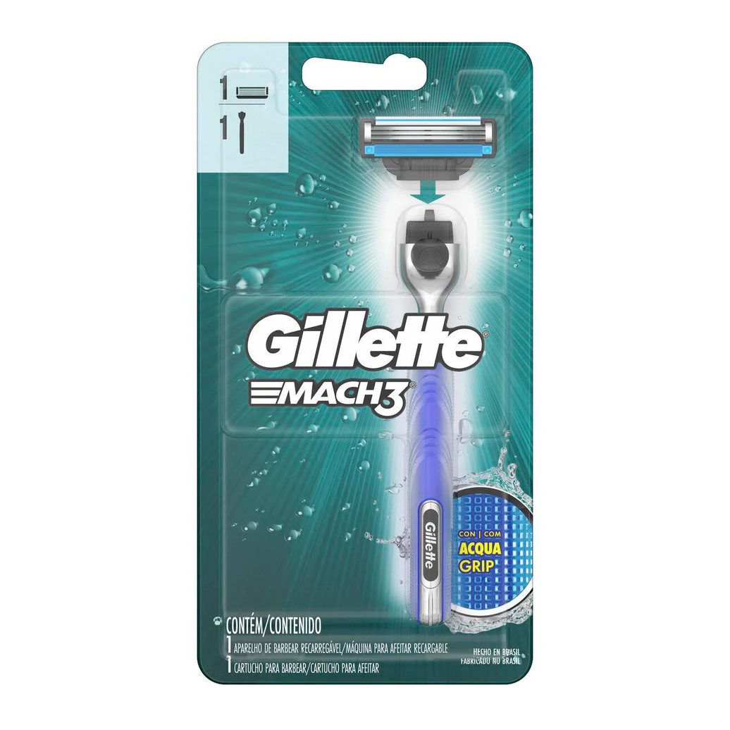 Aparelho de Barbear Gillette Mach3 Acqua Grip + 1 cartucho