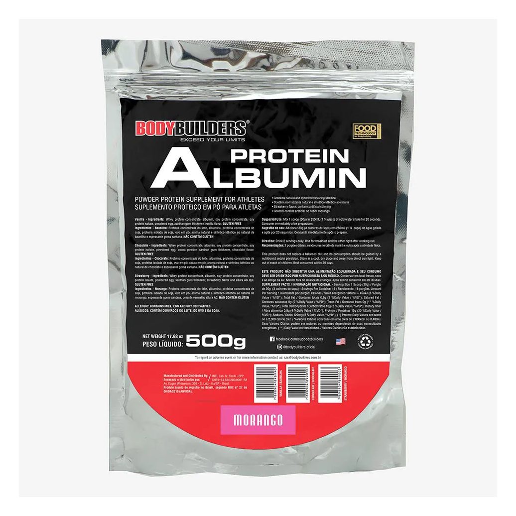 Albumina BodyBuilders Albumin Protein Morango Refil 500g