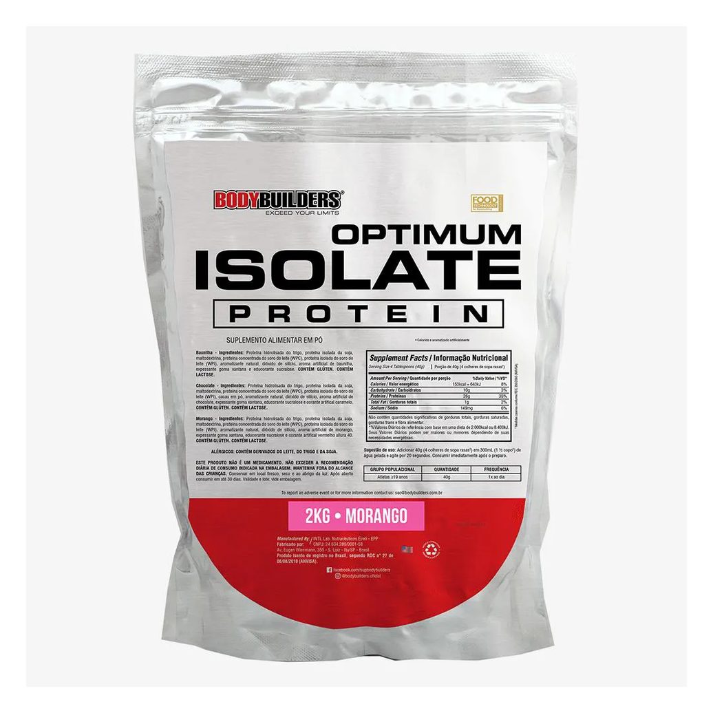 Optimum Isolate Whey Protein 2 Kg - Recuperação Muscular - Bodybuilders Morango