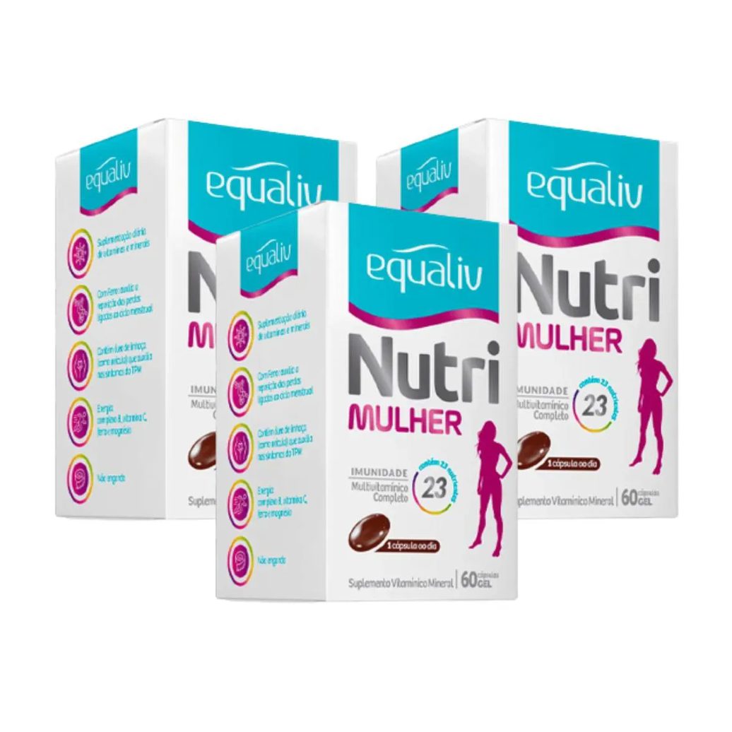 Kit Suplemento Polivitamínico Equaliv Nutri Mulher 60 Cápsulas Gelatinosas - 3 Unidades