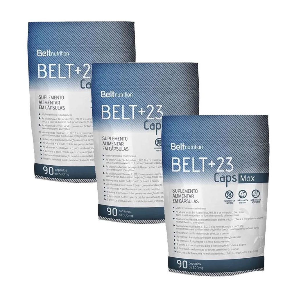 3x Belt +23 cápsulas Max Pacote - Multivitamínico - 90 Cápsulas.