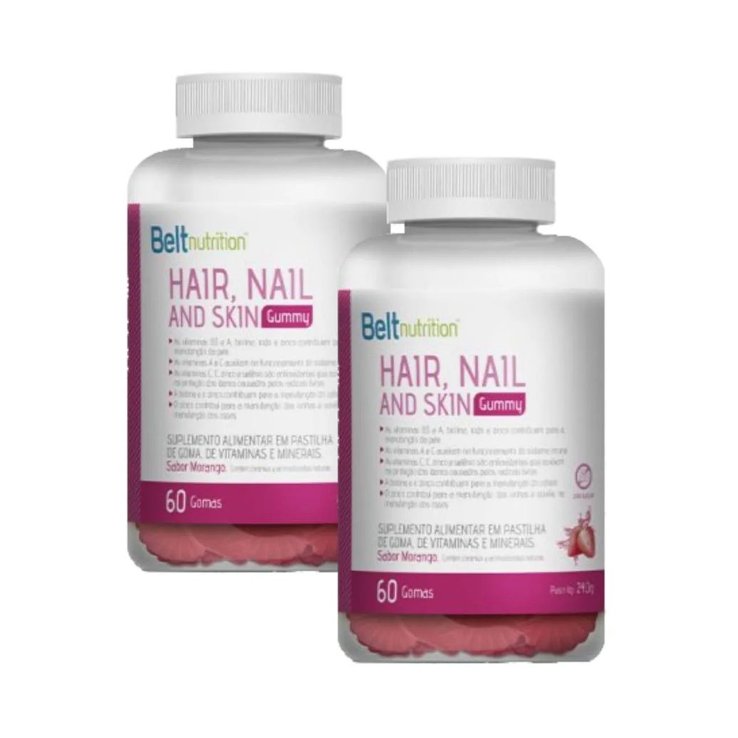 2x Belt Hair, Nail And Skin Gummy - Morango - 60 Gomas
