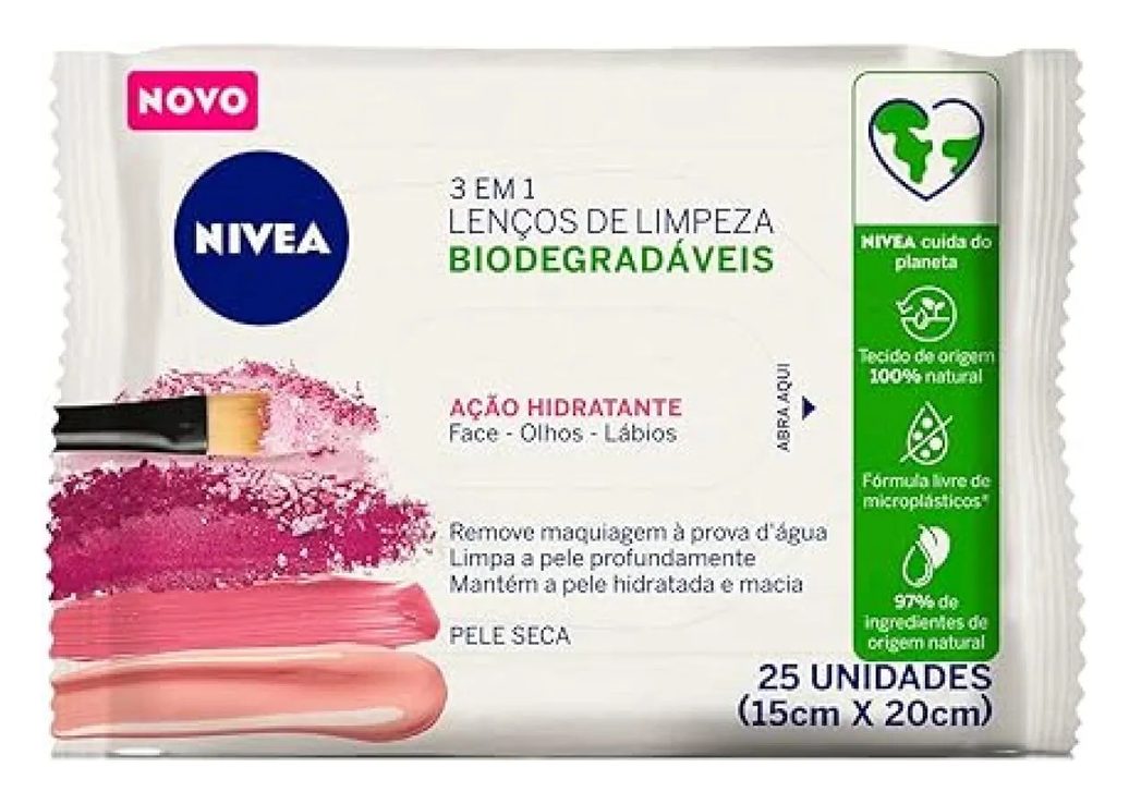 Lenço Demaquilante Nivea 3 em 1 Ação Hidratante 25 unidades