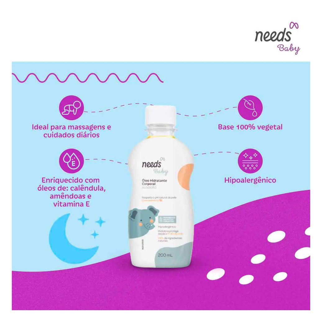Óleo Hidratante Corporal Infantil Needs Baby Algodão 200ml