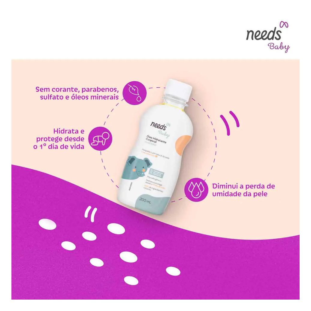 Óleo Hidratante Corporal Infantil Needs Baby Algodão 200ml