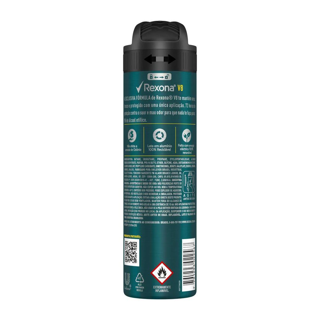Desodorante Antitranspirante Aerosol Rexona Men V8 72h 150ml