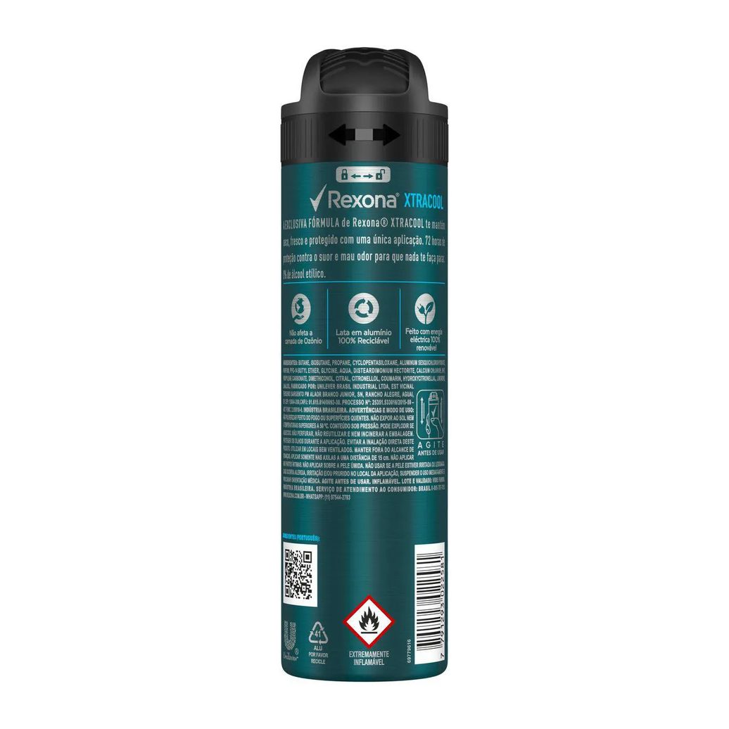 Desodorante Antitranspirante Aerosol Rexona Men Xtracool 72h 150ml