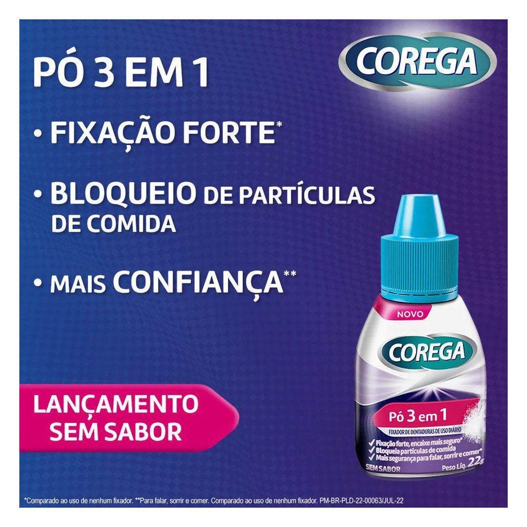 Kit Pó Fixador de Dentadura Corega 3 em 1 22g 3 unidades