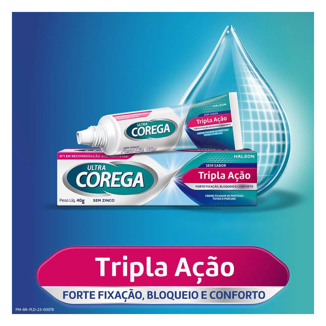Creme Fixador de Dentadura Ultra Corega Tripla Ação Sem Sabor 40g