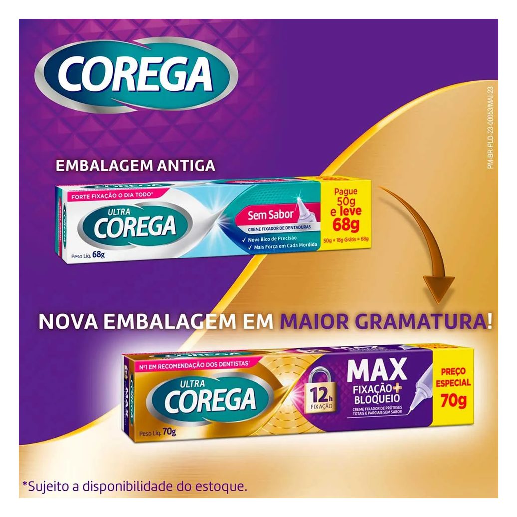 Creme Fixador de Dentadura Ultra Corega Max Fixação + Bloqueio Sem Sabor 70g
