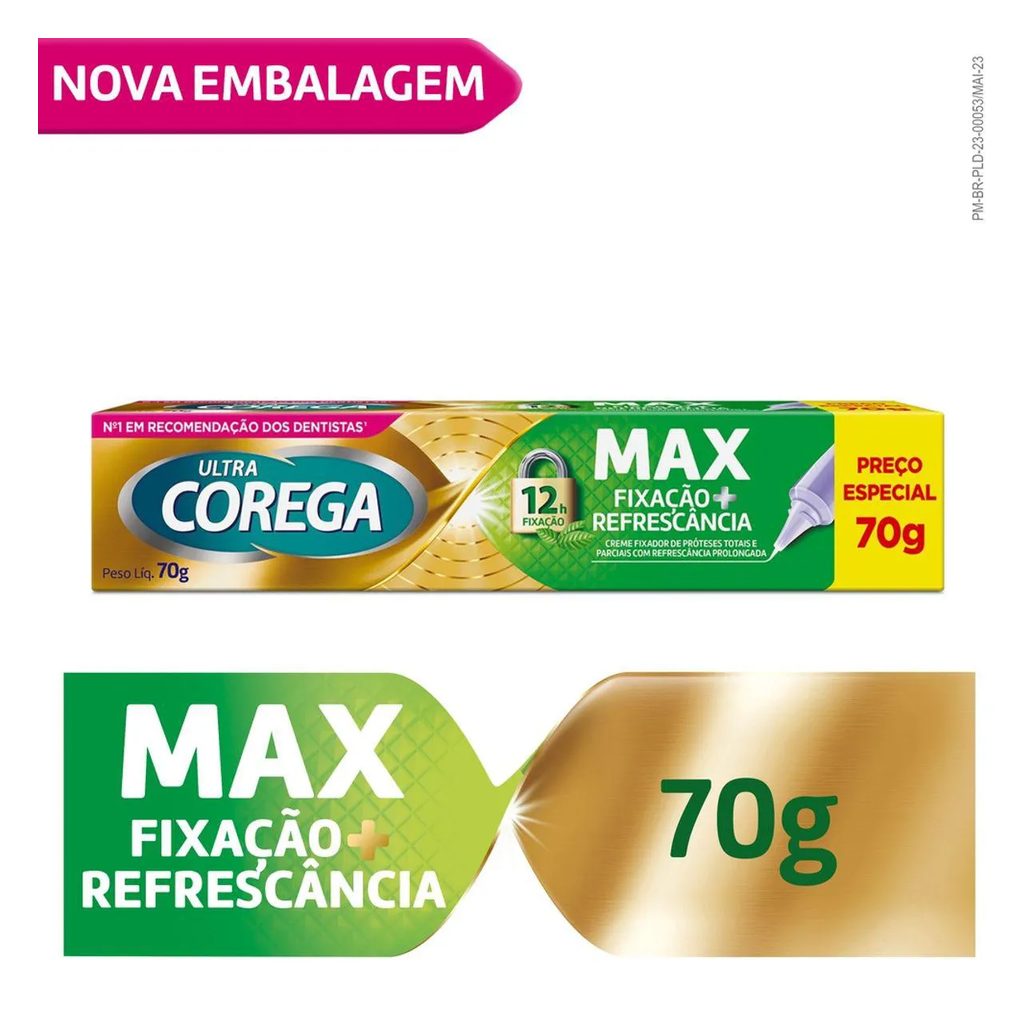 Creme Fixador de Dentadura Ultra Corega Max Fixação + Refrescância Menta 70g