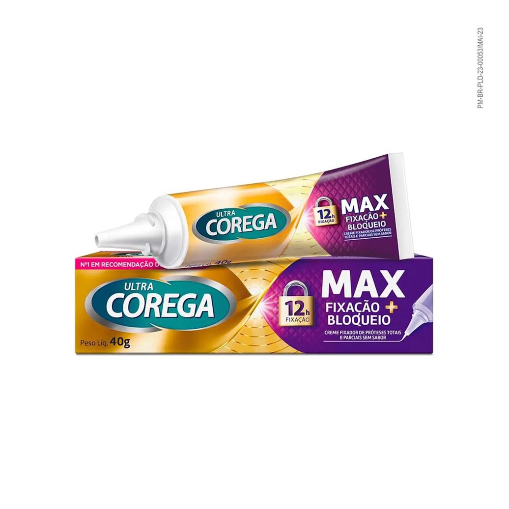 Creme Fixador de Dentadura Ultra Corega Max Fixação + Bloqueio Sem Sabor 40g