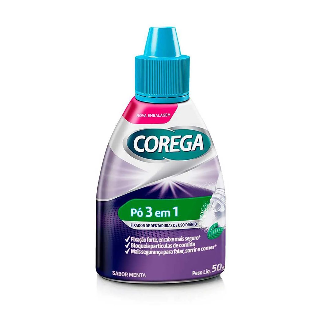 Pó Fixador de Dentaduras Corega 3 em 1 Sabor Menta 50g