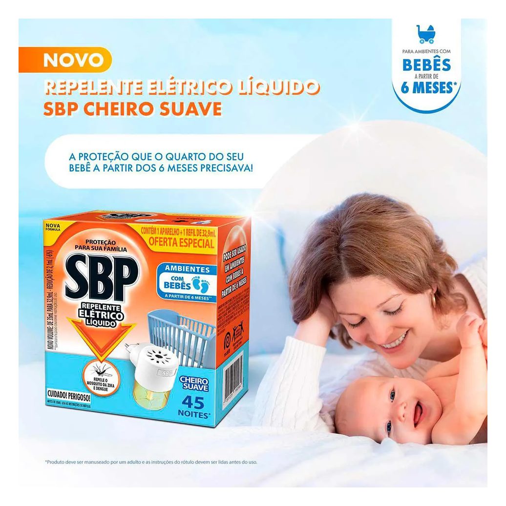 Repelente de Tomada SBP 45 Noites Cheiro Suave + Refil 35ml