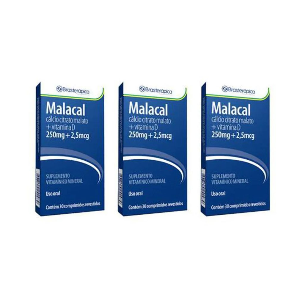 Kit 3x Malacal 250 2 905 Mg 30 Cp Calcio Vit D3 Brasterapica