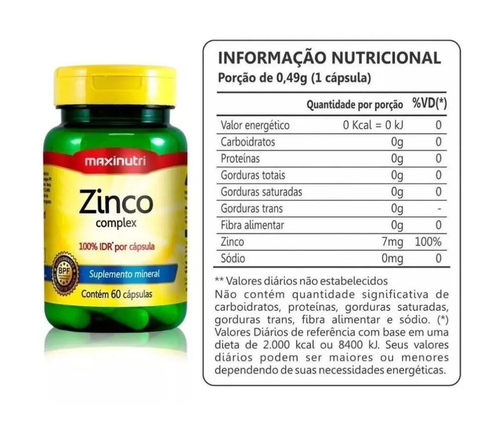 Kit 3 Potes de Zinco Complex 60 Cápsulas Maxinutri