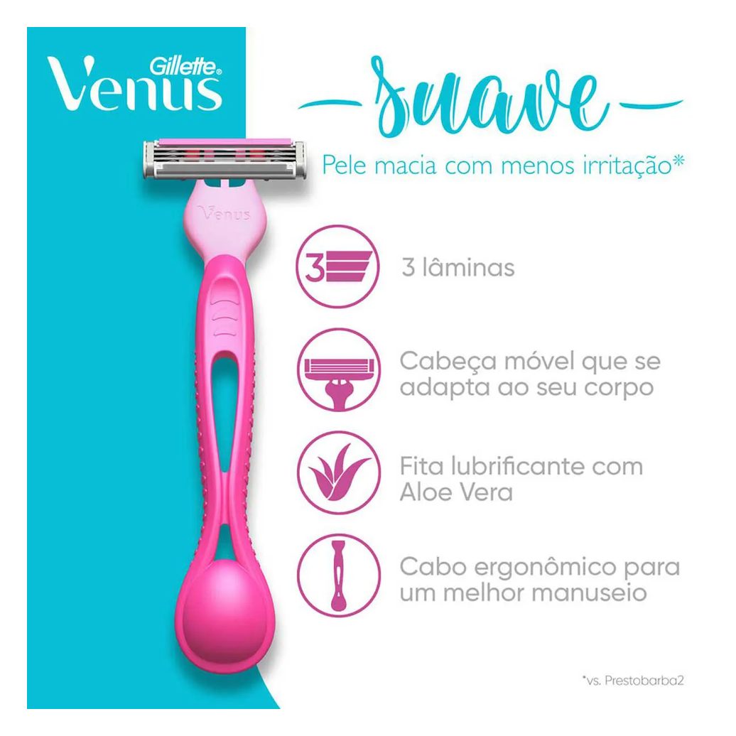 Aparelho de Depilar Descartável Gillete Venus Suave com 4 unidades