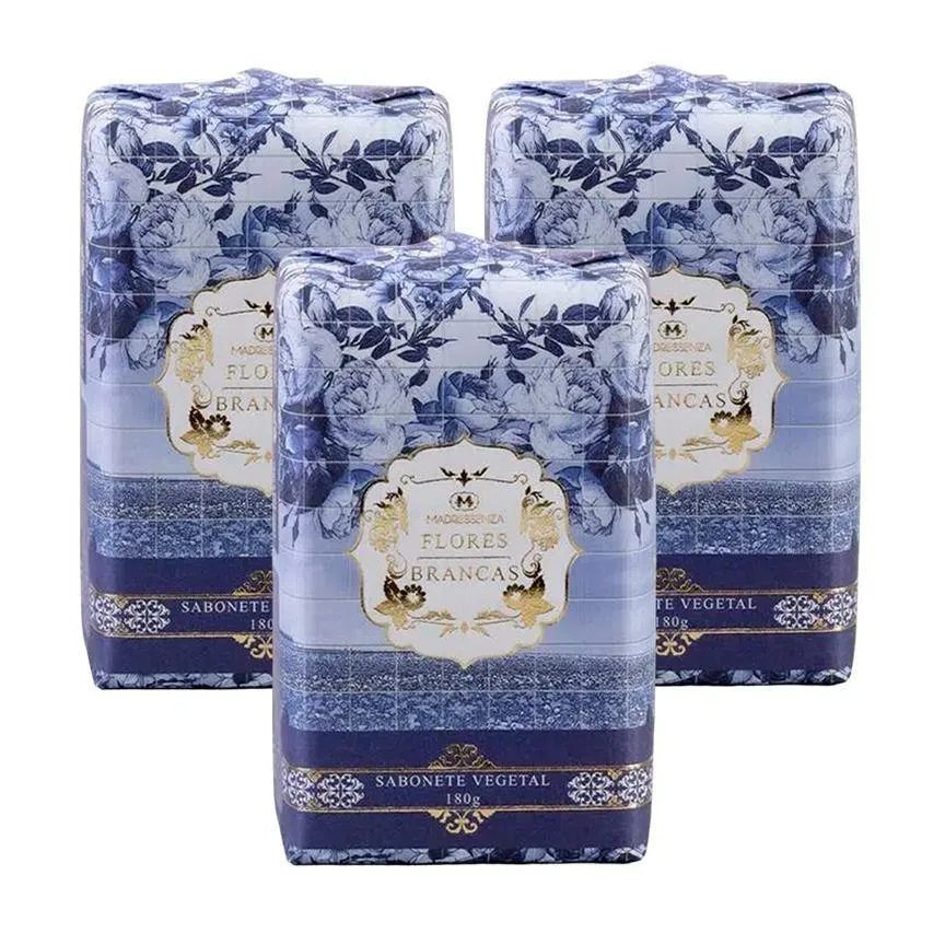 Kit 3 Sabonetes em Barra Flores Brancas Madressenza 180g