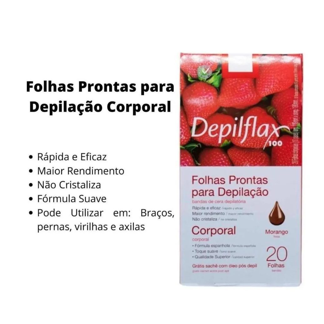 Folhas Prontas Depilflax para Depilação Corporal Morango C/20
