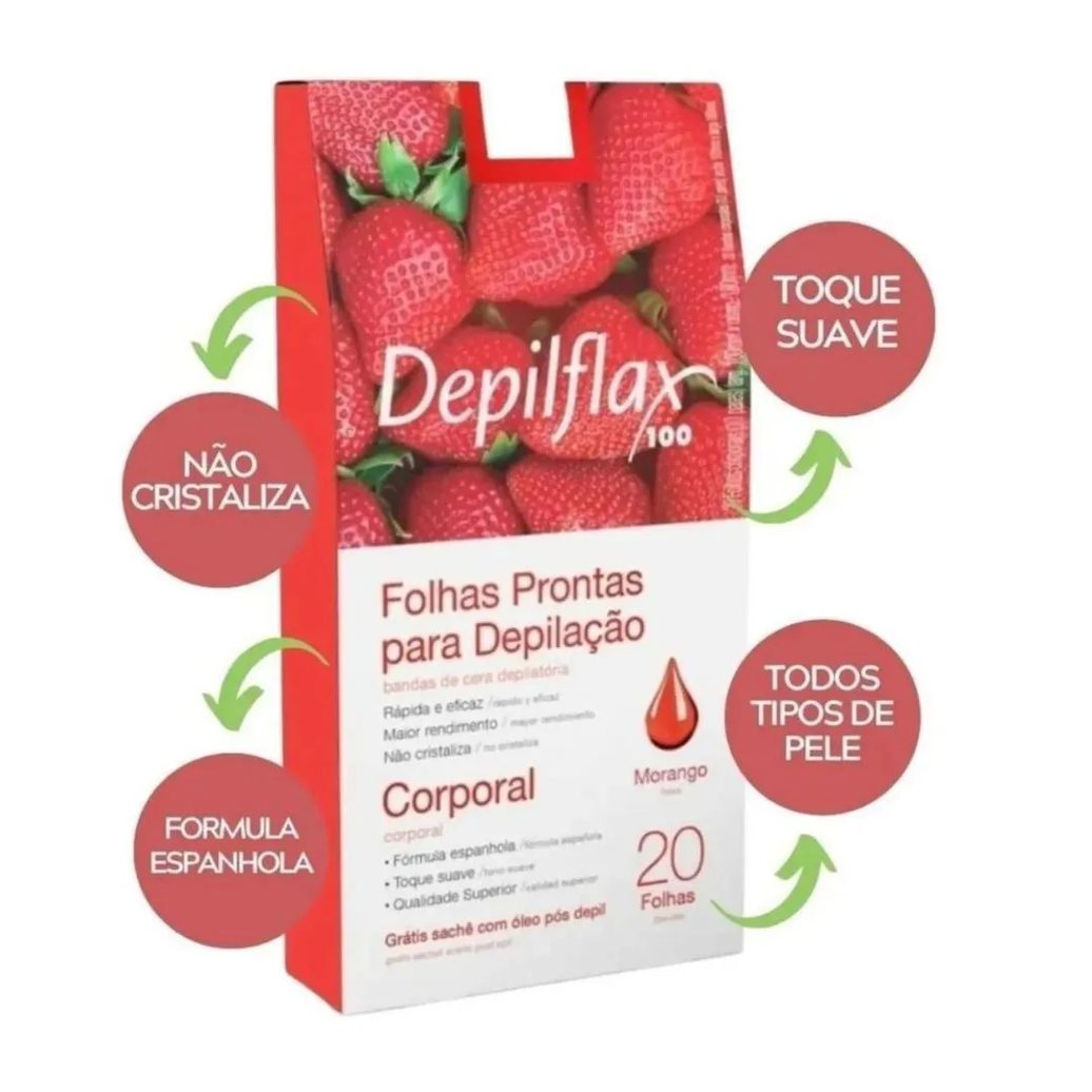 Folhas Prontas Depilflax para Depilação Corporal Kit C/3 Morango