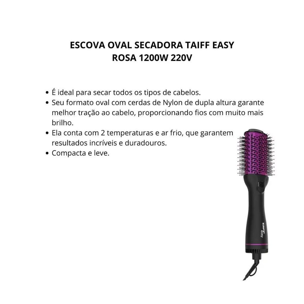 Escova Oval Secadora Taiff Easy Pink 1200w 220v
