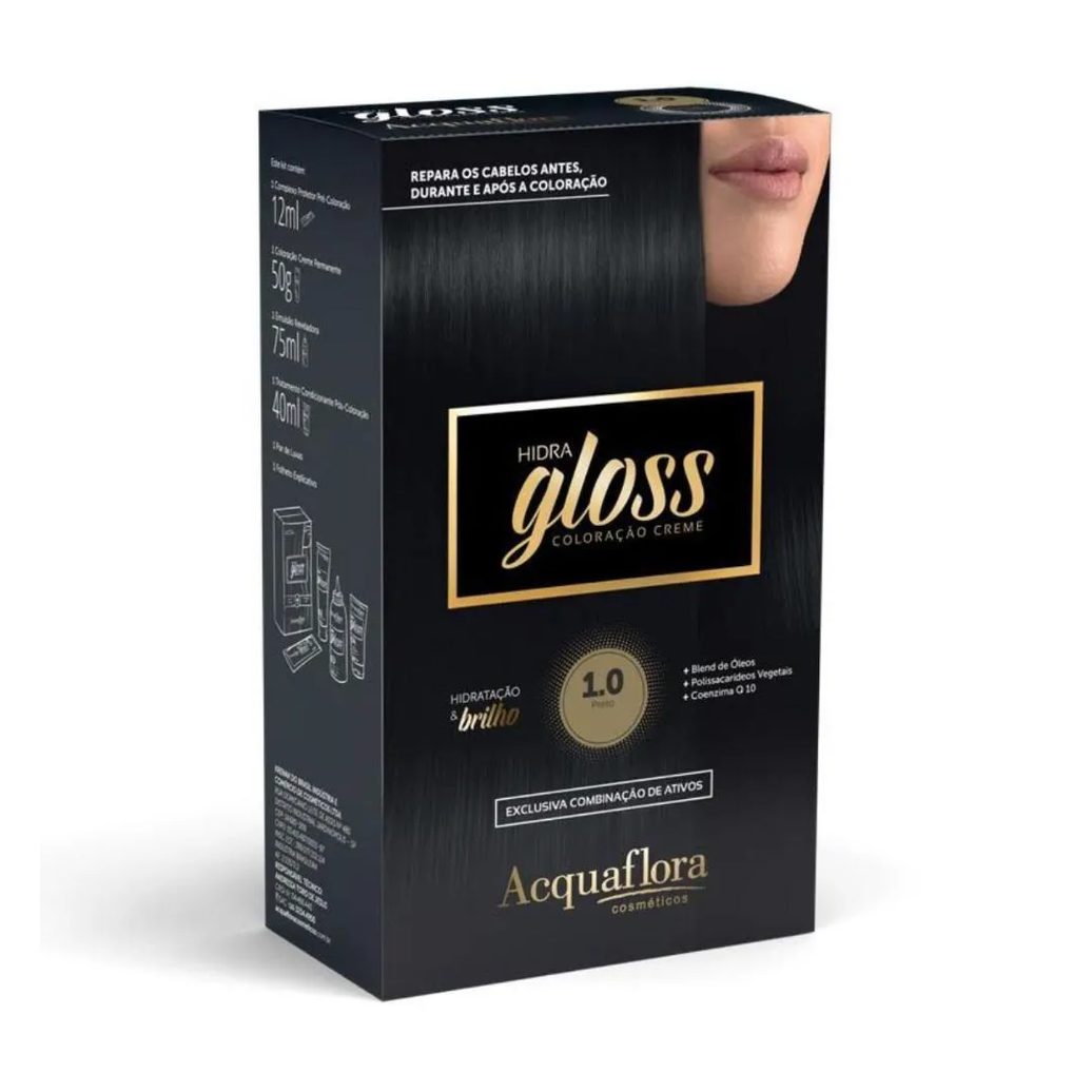 Coloração Creme Acquaflora Kit Hidra Gloss 1.0 Preto