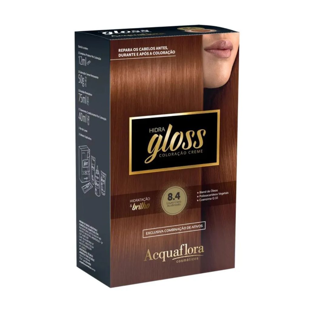 Coloração Creme Acquaflora Kit Hidra Gloss 8.4 Louro Claro Acobreado