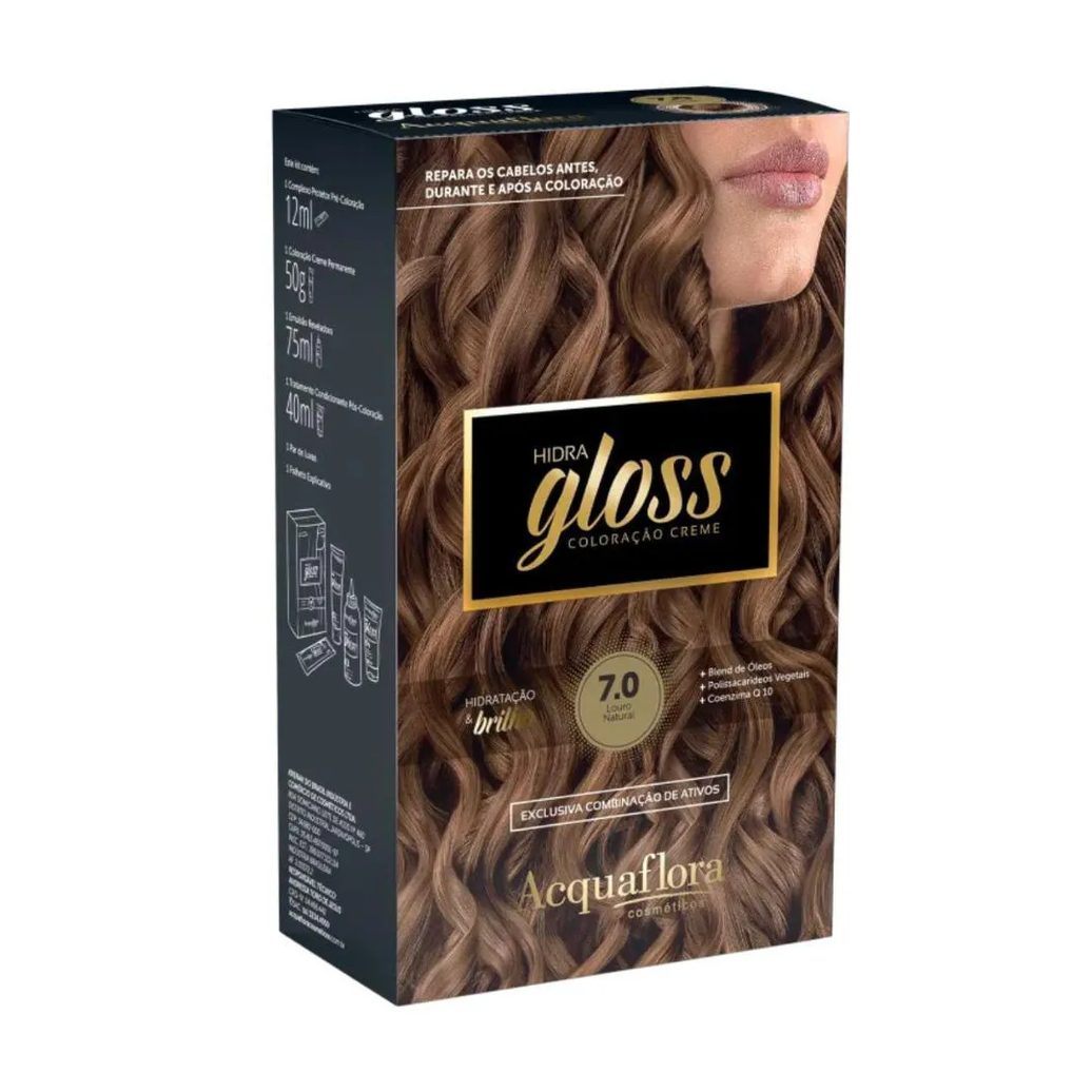 Coloração Creme Acquaflora Kit Hidra Gloss 7.0 Louro Natural