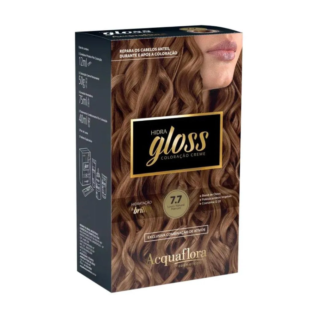 Coloração Creme Acquaflora Kit Hidra Gloss 7.7 Louro Natural Marrom
