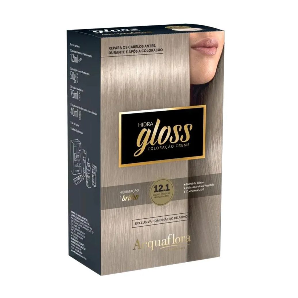Coloração Creme Acquaflora Kit Hidra Gloss 12.1 Louro Especial Acinzentado