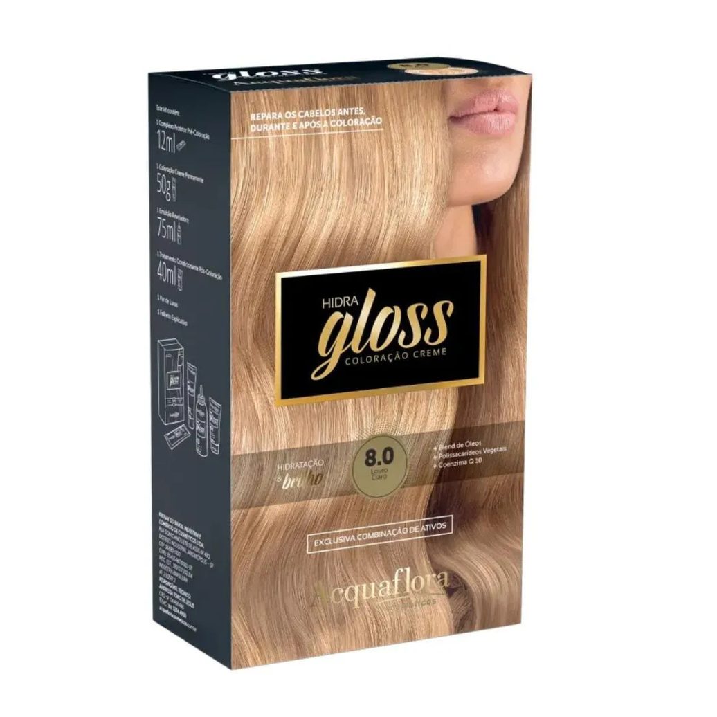Coloração Creme Acquaflora Kit Hidra Gloss 8.0 Louro Claro